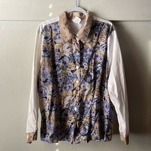 Vintage Bobbie Brooks patchwork long sleeve button down blouse with tie back